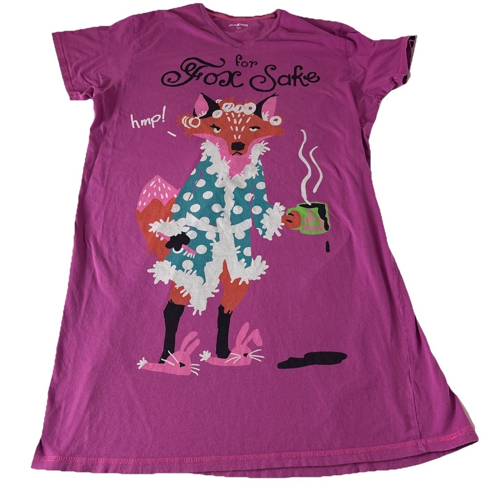 Hatley Little Blue House Sz OS For Fox Sake Women's Cotton Sleepshirt purple